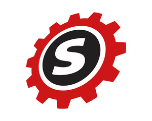 S red gear letter logo
