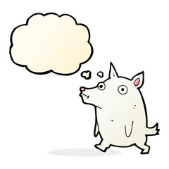 cartoon funny little dog with thought bubble