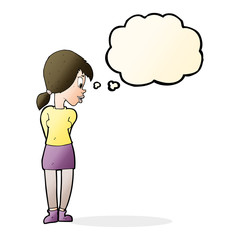 cartoon pretty girl with thought bubble