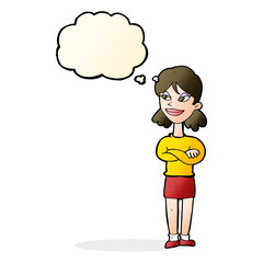 cartoon smug woman with thought bubble