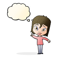 cartoon woman with idea with thought bubble