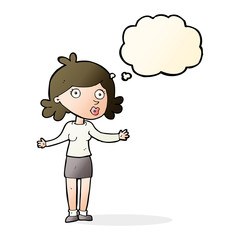 cartoon confused woman with thought bubble