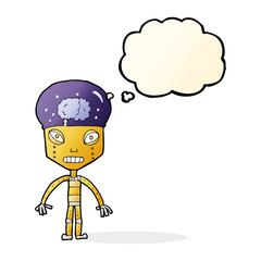 cartoon weird robot with thought bubble