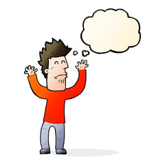 cartoon stressed man with thought bubble