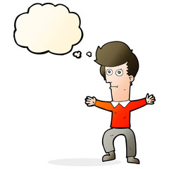 cartoon startled man with thought bubble