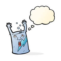 cartoon soda can character with thought bubble