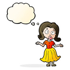 cartoon confused girl with thought bubble