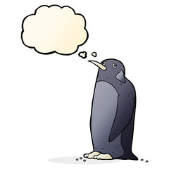 cartoon penguin with thought bubble