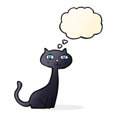 cartoon black cat with thought bubble