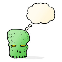 cartoon spooky skull with thought bubble