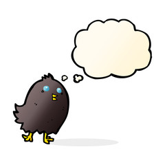 cartoon spooky black bird with thought bubble