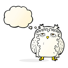 cartoon wise old owl with thought bubble