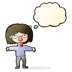 cartoon girl looking upwards with thought bubble