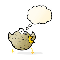 cartoon happy bird with thought bubble