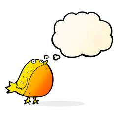 cartoon fat bird with thought bubble