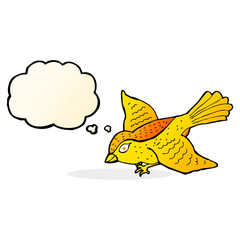cartoon flying bird with thought bubble