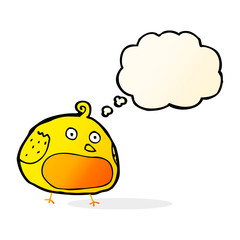 cartoon fat bird with thought bubble