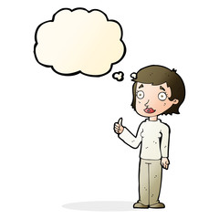 cartoon woman giving thumbs up symbol with thought bubble