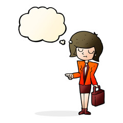 cartoon businesswoman pointing with thought bubble
