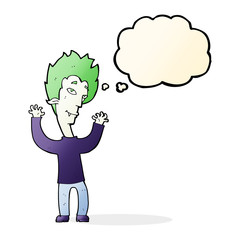 cartoon vampire man with thought bubble