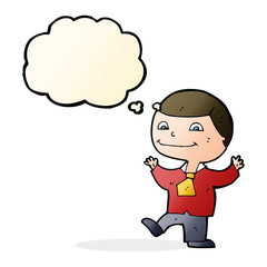 cartoon happy boy with thought bubble