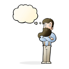 cartoon bearded hipster man with thought bubble