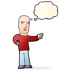 cartoon tough guy pointing with thought bubble