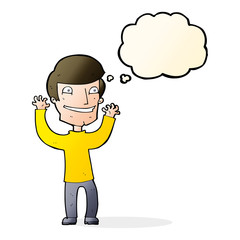 cartoon excited man with thought bubble