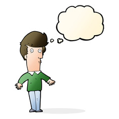 cartoon startled man with thought bubble