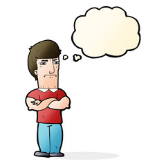 Fototapeta premium cartoon annoyed man with folded arms with thought bubble