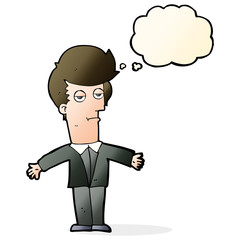 cartoon bored man with thought bubble