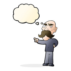 cartoon annoyed old man pointing with thought bubble