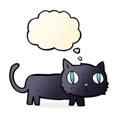 cartoon black cat with thought bubble