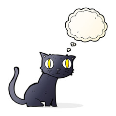 cartoon black cat with thought bubble