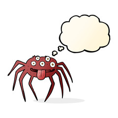 cartoon gross halloween spider with thought bubble