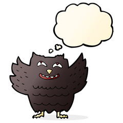 cartoon happy owl with thought bubble