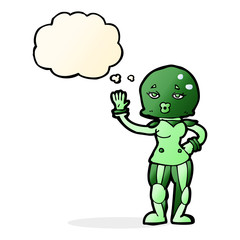 cartoon female astronaut with thought bubble