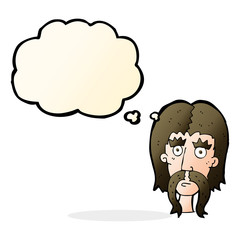 cartoon man with long mustache with thought bubble