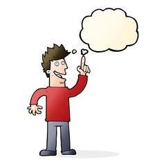 cartoon man with great new idea with thought bubble