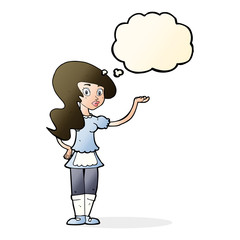 cartoon waitress with thought bubble