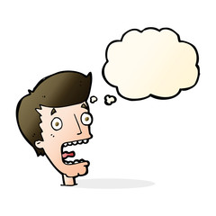 cartoon terrified man with thought bubble