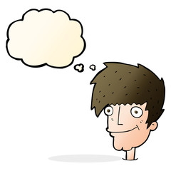 cartoon smiling man with thought bubble