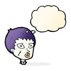 cartoon female zombie head with thought bubble