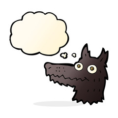 cartoon wolf head with thought bubble