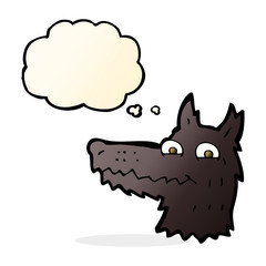 cartoon wolf head with thought bubble