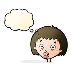 cartoon shocked woman with thought bubble