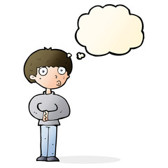 cartoon curious man with thought bubble