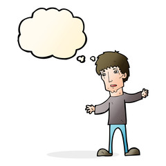 cartoon worried man with thought bubble