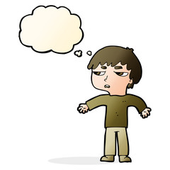 cartoon annoyed boy with thought bubble