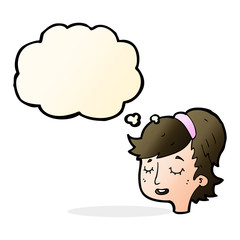 cartoon pretty female face with thought bubble
